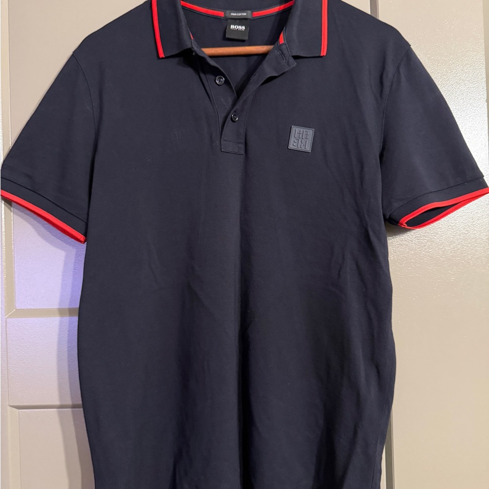 Hugo Boss Men's navy Polo Shirt with Red Accents